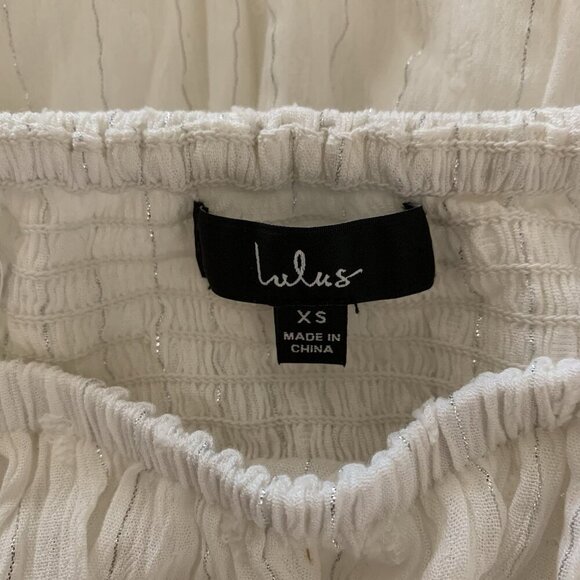 Lulus White Strapless Maxi Dress Metallic Thread Drawstring Waist XS - Picture 6 of 8